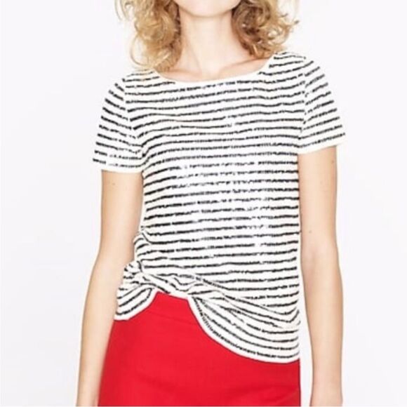 J. Crew Ivory and Black Sequin Stripe Embellished T-shirt, Size XS - Picture 1 of 14